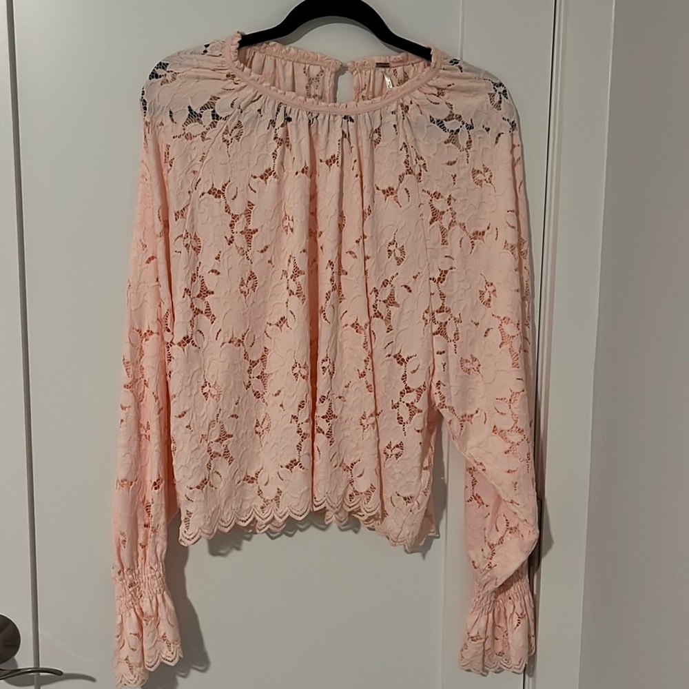 Pink lace long sleeve top. Free people size medium